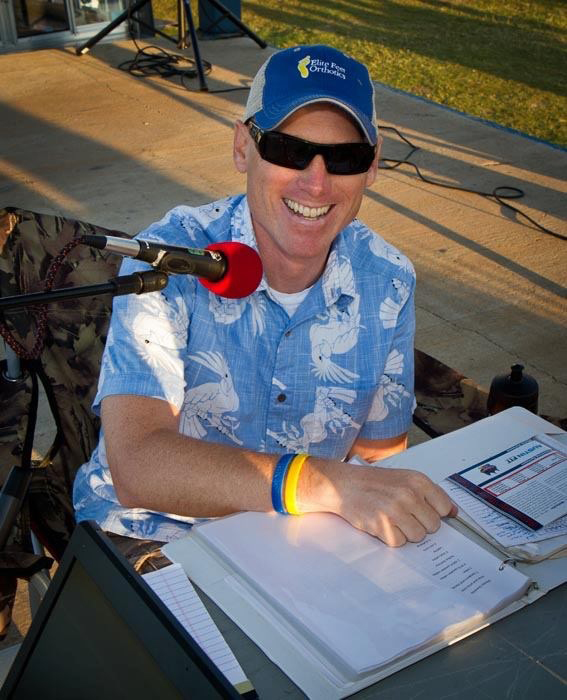 Loga Delaware Big Mouth Announcing announcer wearing custom foot orthotics by Elite Feet USA